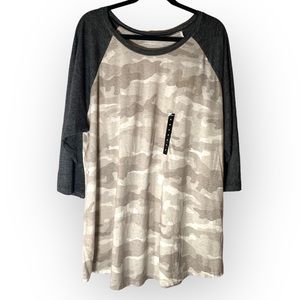 Torrid Beige Camo 3/4 Sleeve Raglan Tshirt